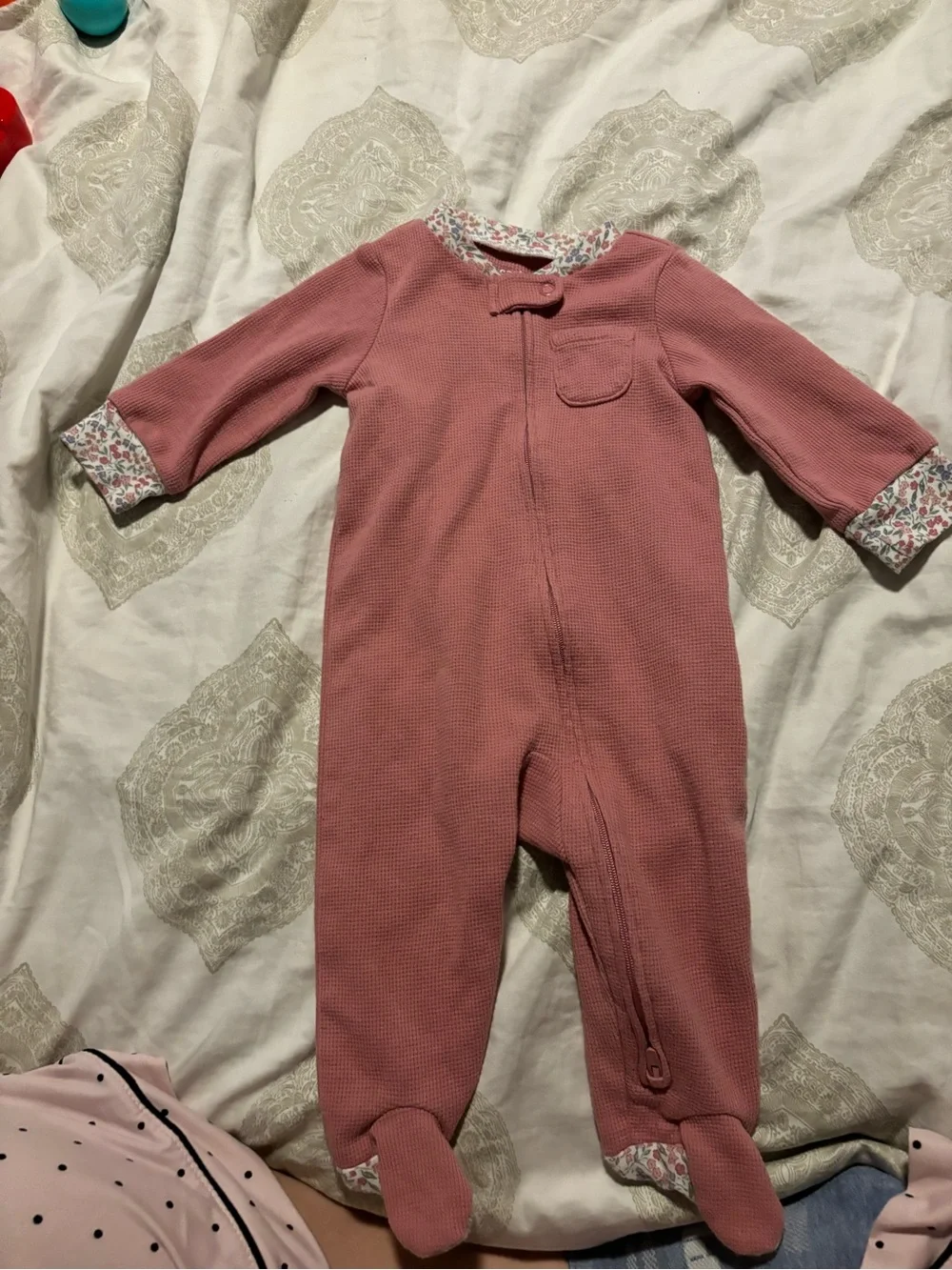 Carter's Dusty Pink Footed Baby One-Piece with Floral Trim